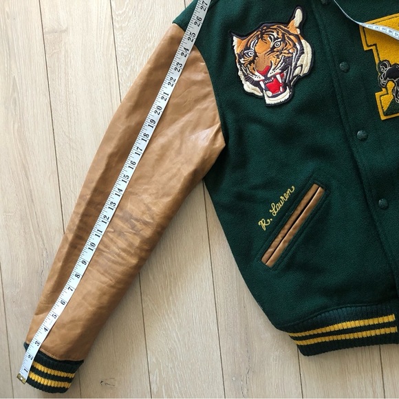 NWT Polo Ralph Lauren Leather Wool Letterman Tiger Logo Varsity Jacket Size S - Picture 7 of 16